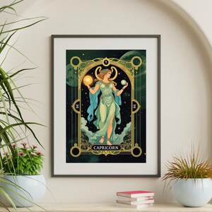 Capricorn Tarot Zodiac Print | Mystical Astrology Wall Art | Celestial Capricorn Digital Download | Boho Tarot Card Decor | Horoscope Gift