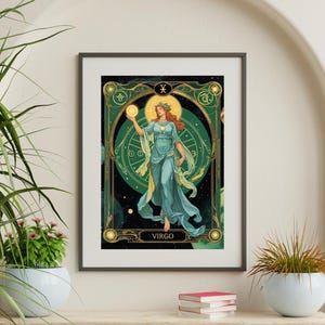 Virgo Tarot Zodiac Print | Mystical Astrology Wall Art | Celestial Virgo Digital Download | Boho Tarot Card Decor | Horoscope Gift