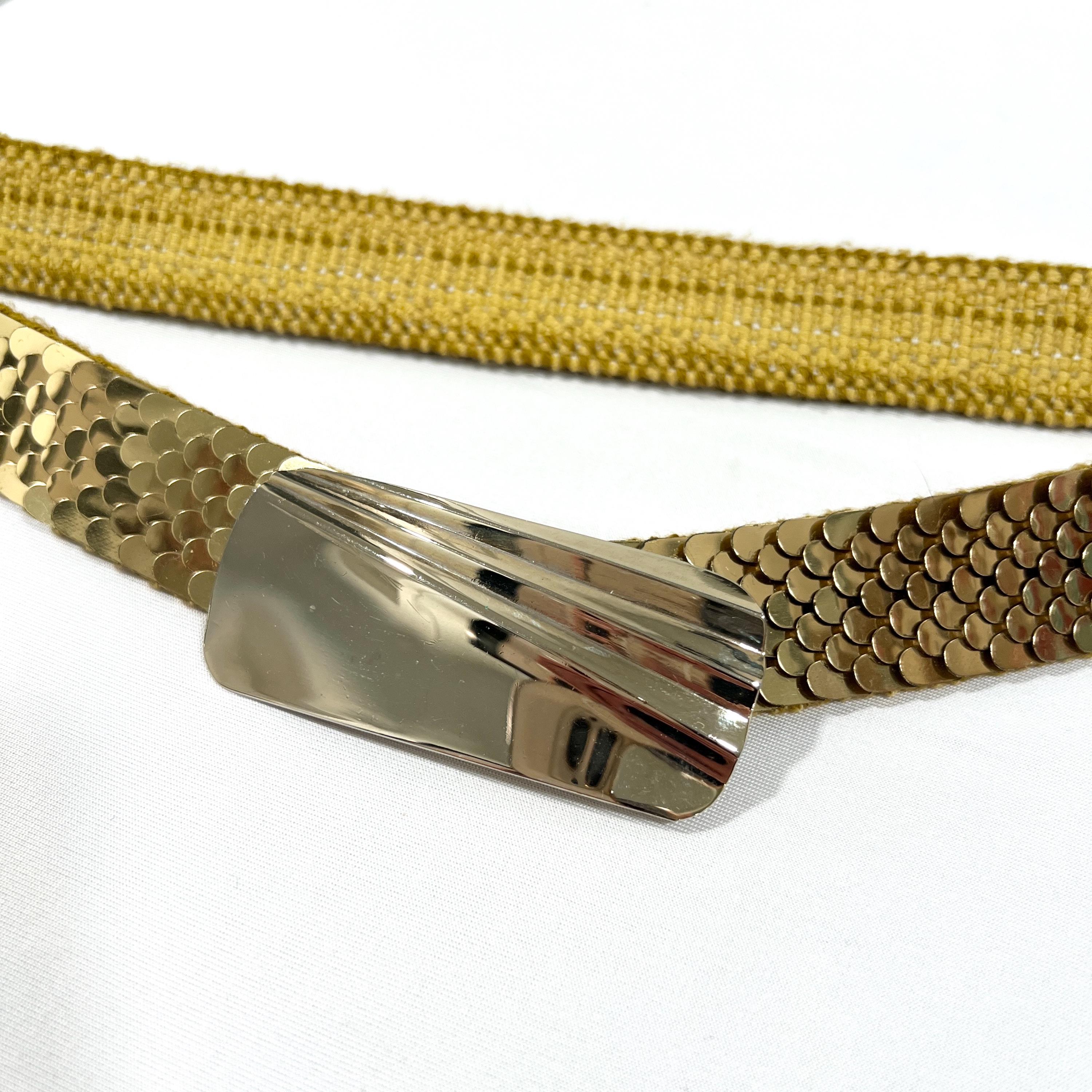 Vintage Gold Belt Fish Scale Metal Stretch 1970s Disco Queen Glamour Elastic Vintage 70s Gold Metal Fish Scale Stretch Belt Disco Size  main image 3