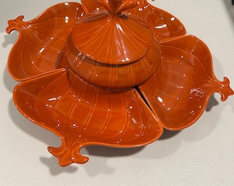 Vintage California USA D-102 Pottery Snack Chip and Dip Set MCM