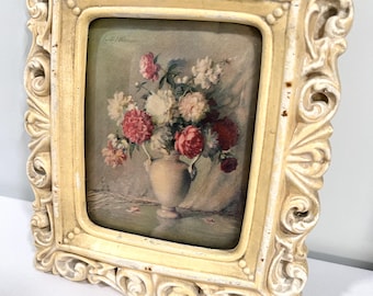 Vintage Antik Carle J Blenner Inramad Litografi Blommande Skönheter Blommor Stilleben Romantisk Shabby Chic Barock