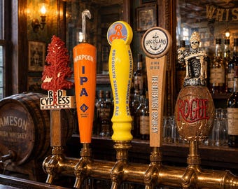 5er-Set Vintage-Bierhahngriffe von Rogue, Brooklyn, Harpoon, Hog Island und Red Cypress – Brauerei-Bar-Dekoration, Brauerei-Artikel, Pub-Kollektion