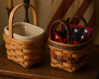 Zestaw koszyków Vintage Longaberger | Ręcznie tkane koszyki z flagą Americana i solniczką
