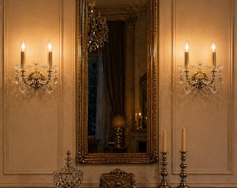 Apliques de cristal vintage, decoración estilo Hollywood Regency francés rococó en tono dorado