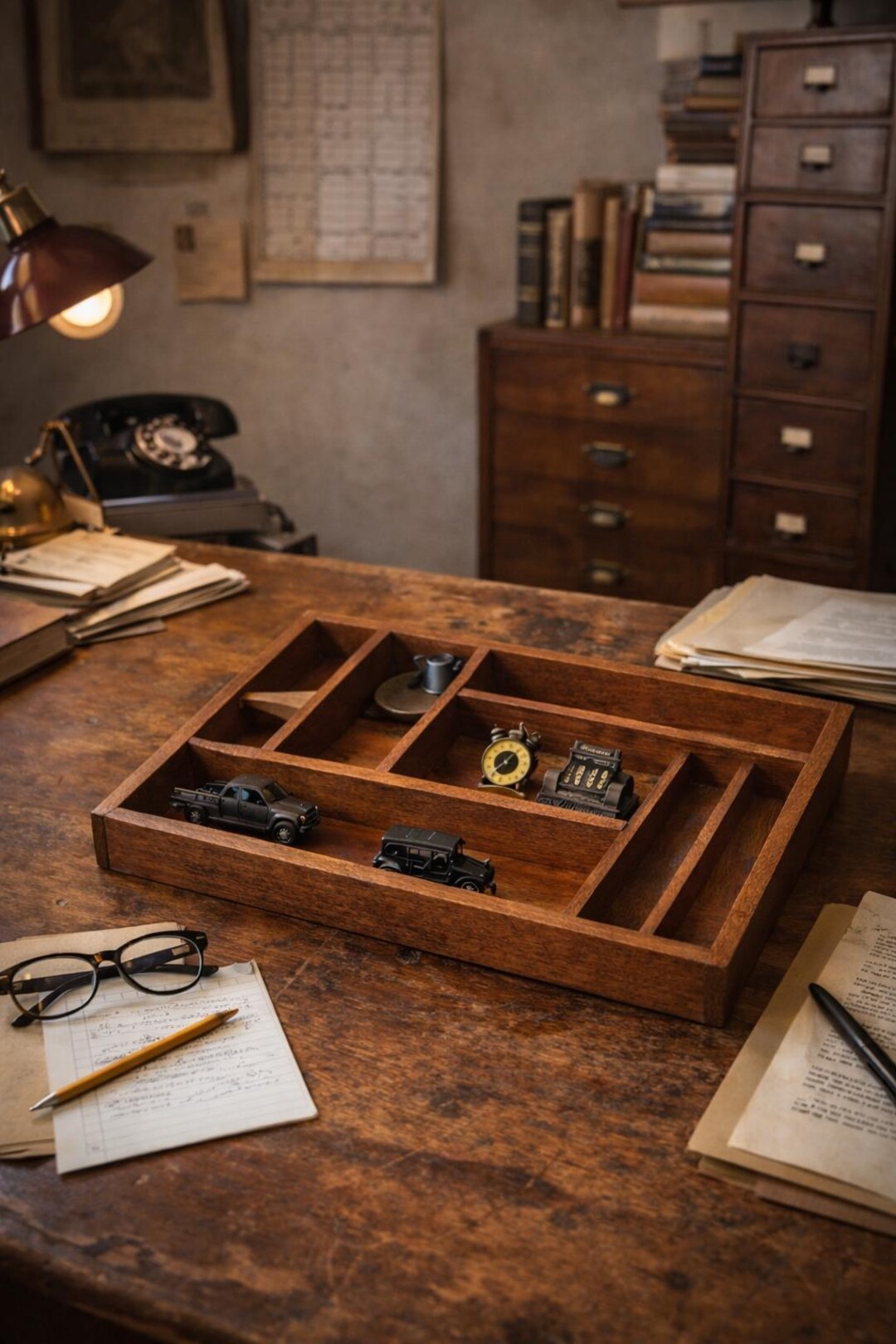 Vintage Solid Wood Desk Organizer | Mid Century Drawer Tray - Etsy