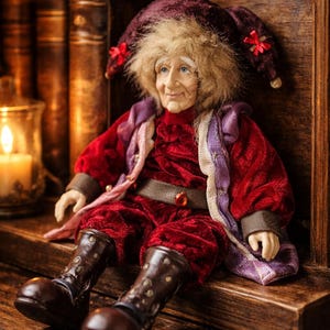 Vintage Jester Gnome Doll | Medieval Fool Elf Figurine | Fantasy Shelf Sitter | Collectible 6 Inch
