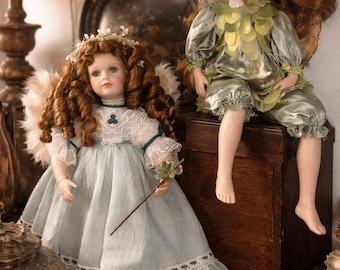 Vintage Paradise Galleries Porcelain Dolls, Angel and Fairy, Victorian Decor