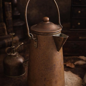 Vintage Copper Tone Coffee Pot Made in Portugal R93 Rustic Farmhouse Metal Kettle Decor