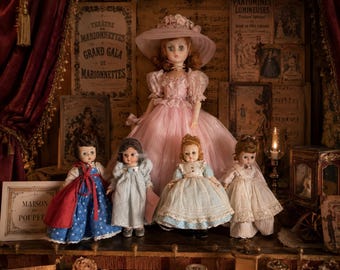 Vintage Madame Alexander Doll Collection Set of 5 Dolls Pink Gown Doll Alexander-kins Cottagecore Victorian Nursery Decor 1950s Style