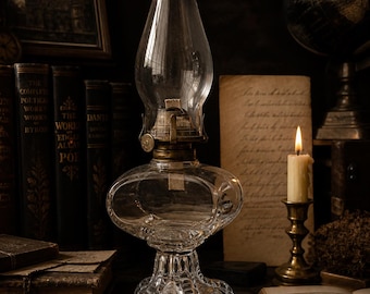 Antique Banner Oil Lamp Plume Atwood Clear Glass Kerosene Lamp Victorian Decor