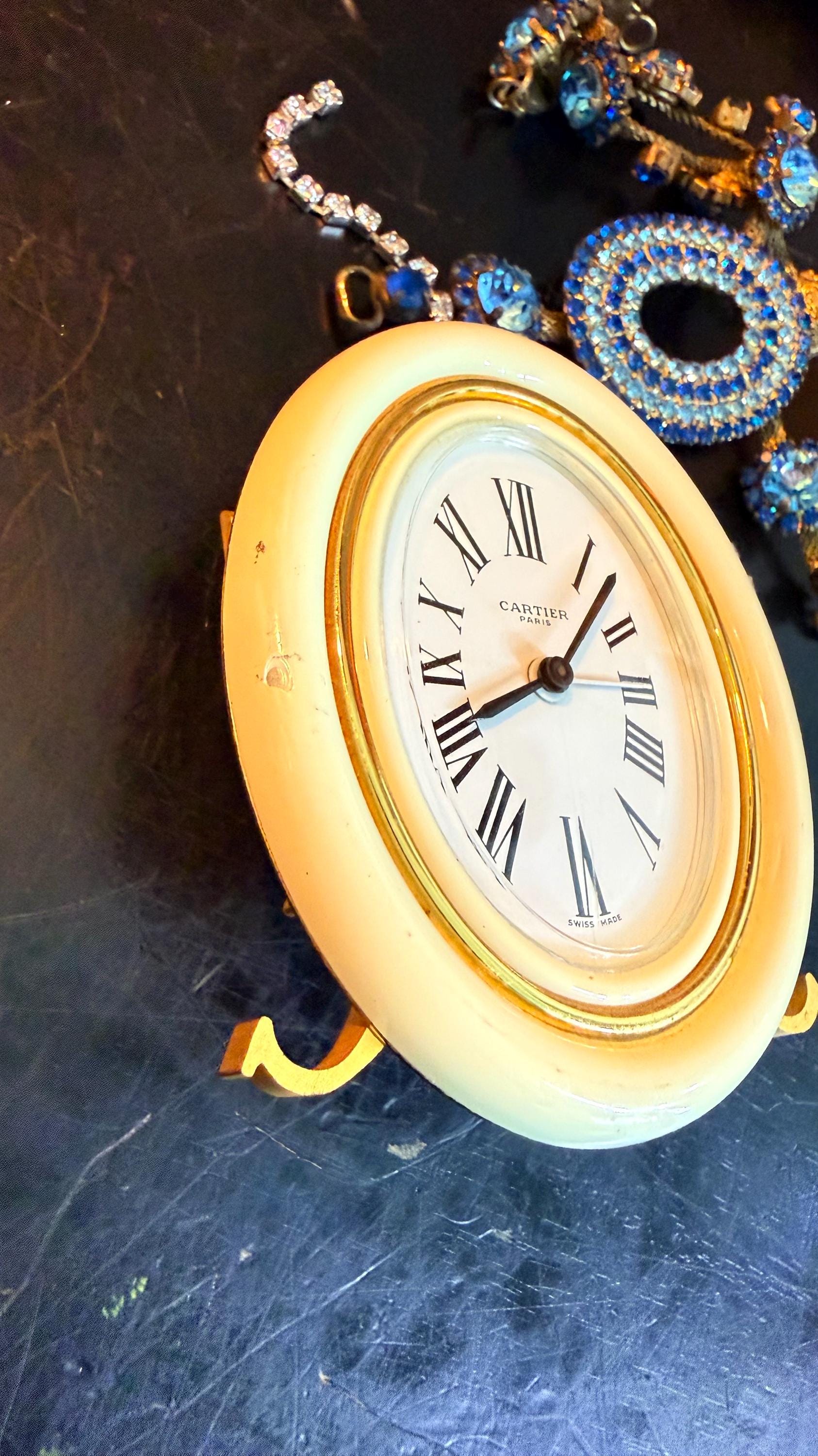 Vintage Cartier Paris Oval Desk Clock, Swiss Made, Roman Numeral