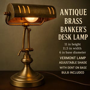 Vintage messing bankiersbureaulamp | Verstelbare lampenkap bibliotheekverlichting | UL-gecertificeerd retrodecor