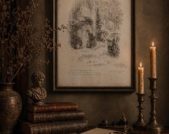 Vintage gerahmte David Copperfield Druck Nach H.K. Browne Phiz 1947 Literarische Wandkunst Dickens Dekor viktorianische Cottage-Szene