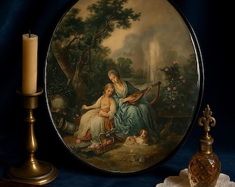 Vintage Rococo Pastoral Resin Wall Plaque Velvet Back Fragonard Style 16"x13.5"