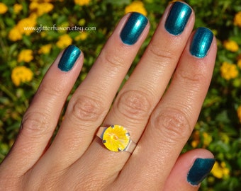 Sunshine DeLite Swarovski Crystal Statement Ring, Yellow Crystal Sunshine Spring Silver Ring, Gift For Her, Glitter Fusion Handmade Jewelry
