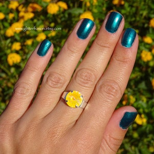 Sunshine DeLite Swarovski Crystal Statement Ring, Yellow Crystal Sunshine Spring Silver Ring, Gift For Her, Glitter Fusion Handmade Jewelry
