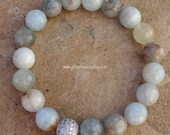 Faceted Aquamarine Gemstone Beaded Boho Chic Bracelet, Boho Layering Bracelet, Neutral Stacking Bracelet, Summer Festival Statement Bracelet