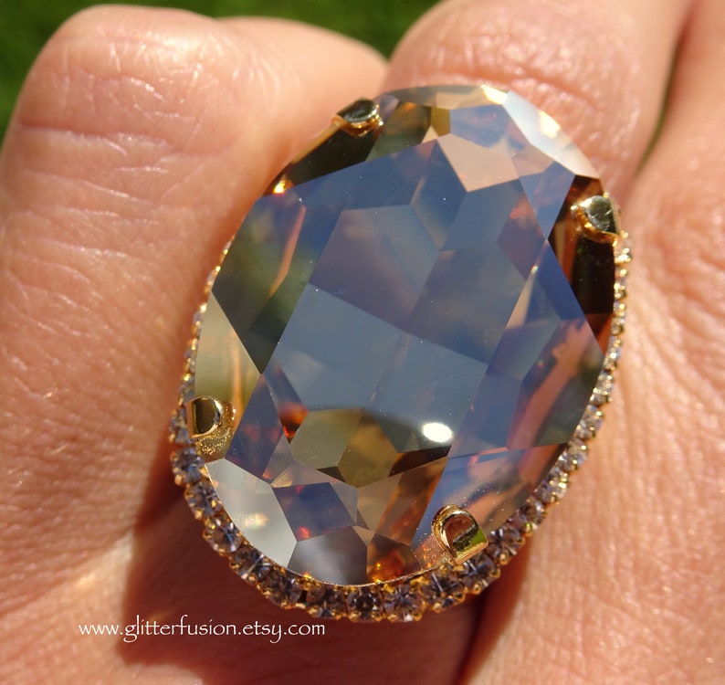 Huge Golden Shadow Swarovski Oval Crystal Statement Ring,glam Crystal ...