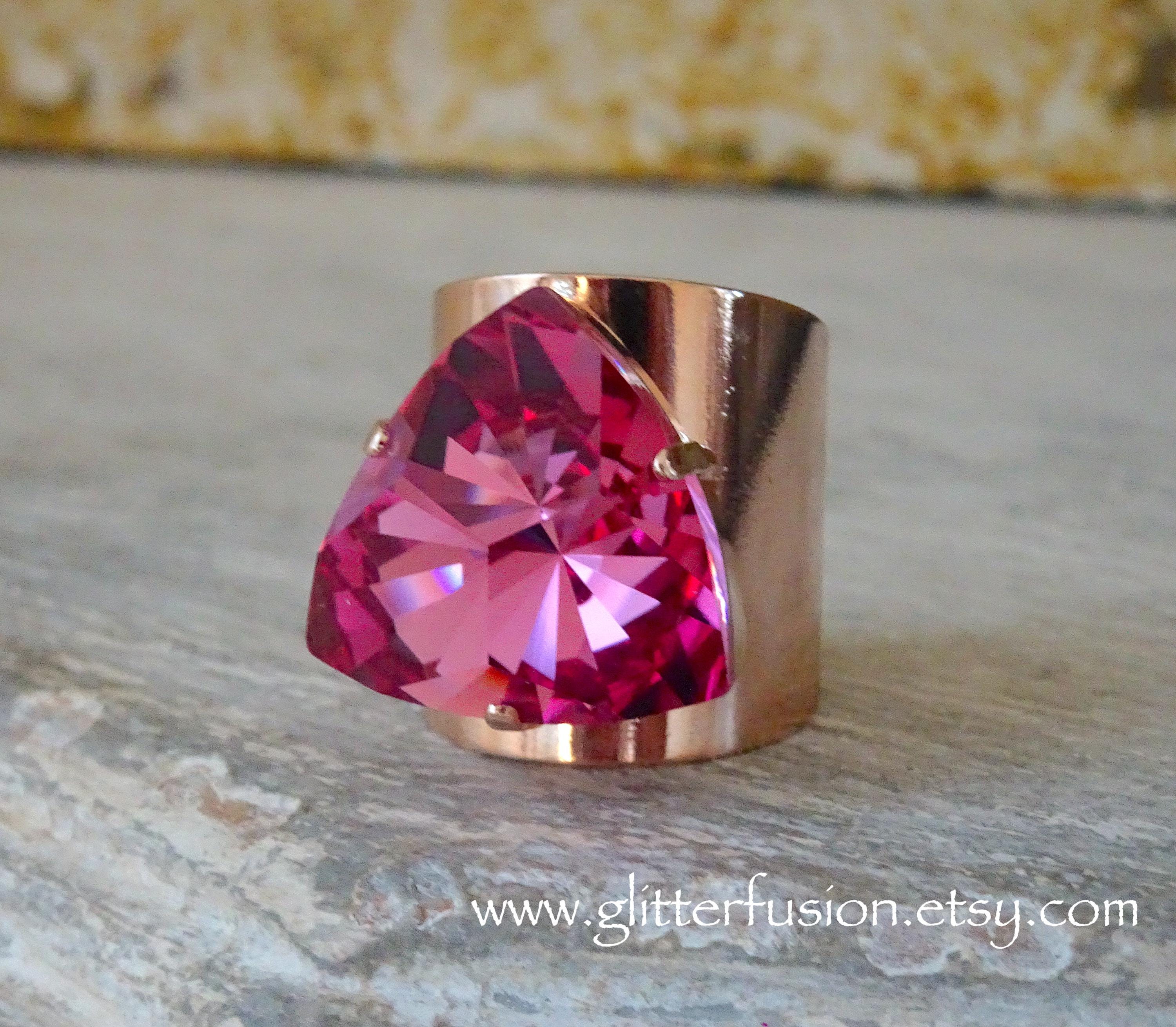 Pageant Rings Rose Kaleidoscope Swarovski Crystal Rose Gold Wide Band Statement Ring ...