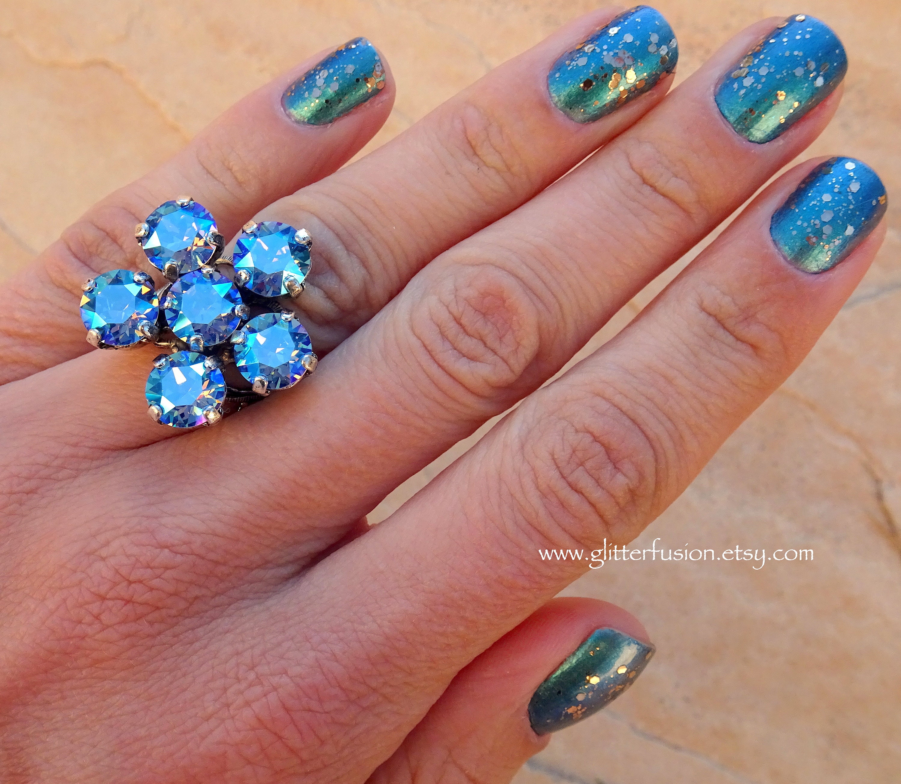 Light Sapphire Shimmer Swarovski Crystal Flower Ring | Etsy