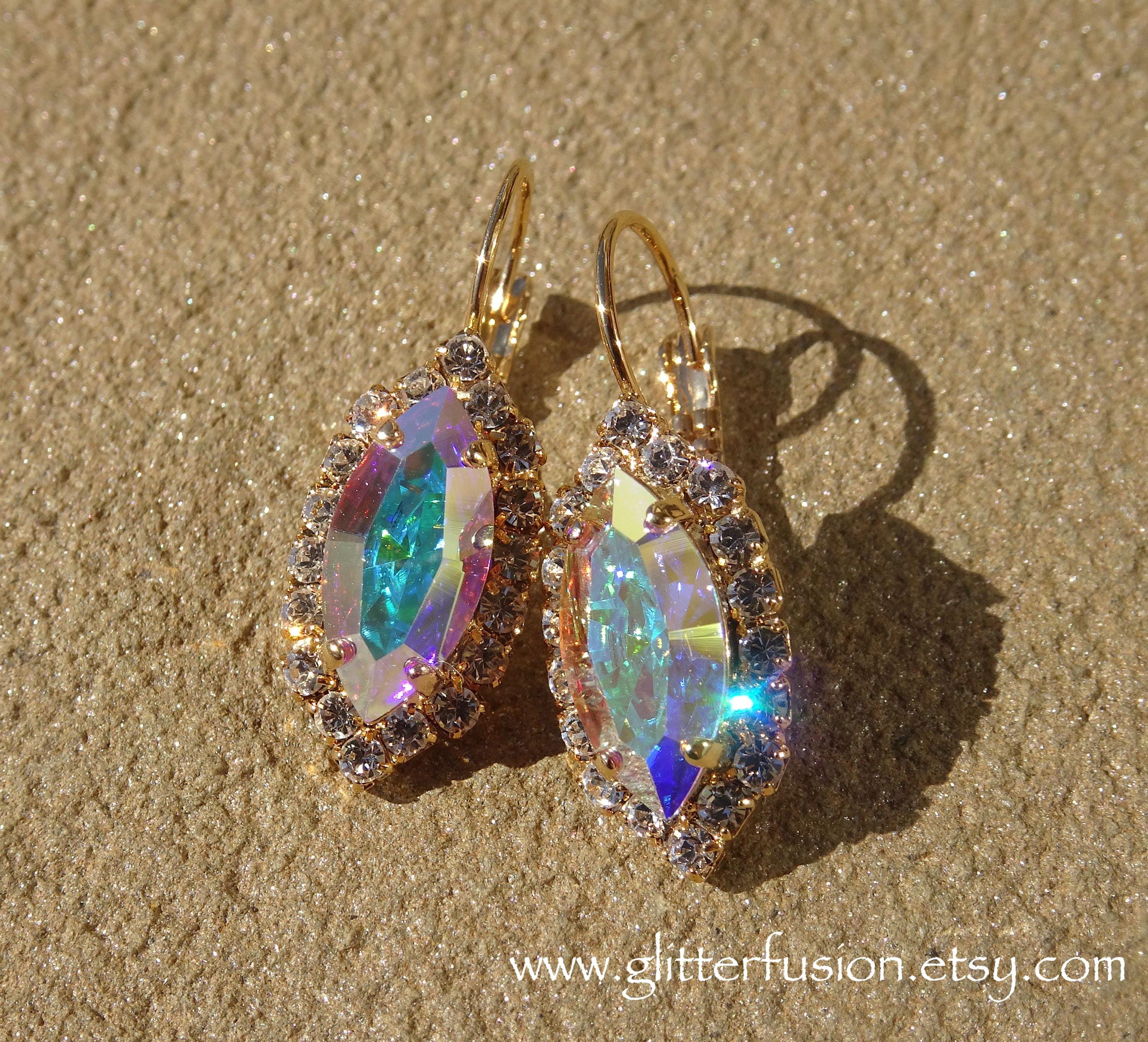 Philip Jones Orecchini Pendenti In Argento Sterling 925 Con Cristalli Zirconia - Effetto Aurora Boreale