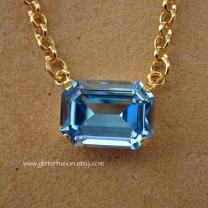 Aquamarine Swarovski Crystal Octagon Statement Necklace,March Birthstone Bright Blue Crystal Bridesmaid Necklace,Holiday Gift Necklace, Prom