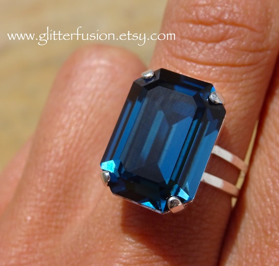 Montana Blue Swarovski Crystal Octagon Ring, Dark Blue Sapphire