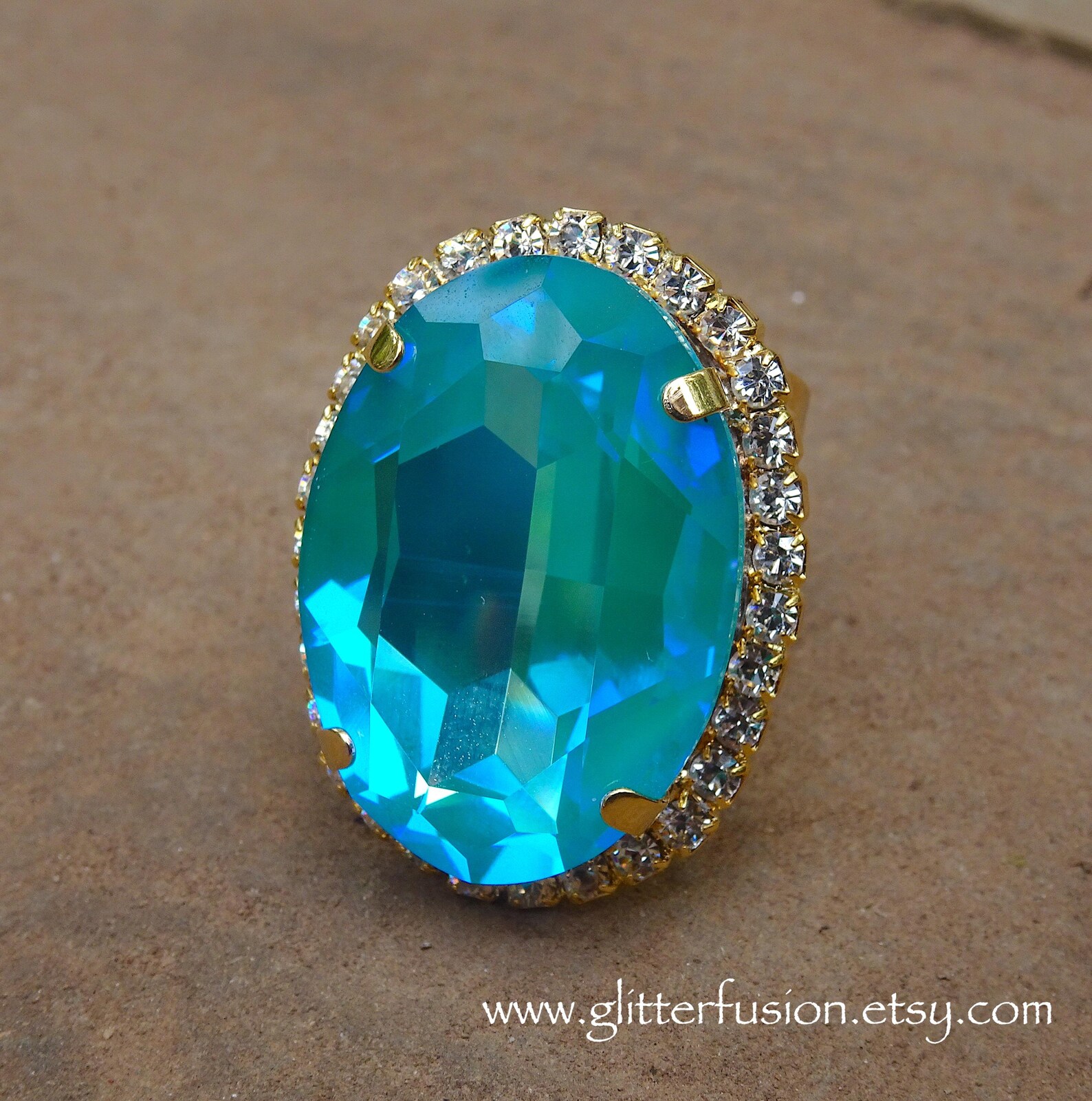 Pageant Rings Laguna Delite Swarovski Oval Crystal Gold Wide Band Statement Ring ...