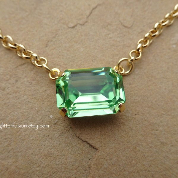 Peridot Swarovski Crystal Rectangle Statement Necklace, Green Crystal St. Patrick's Day Bridesmaid Necklace, August Birthstone Necklace