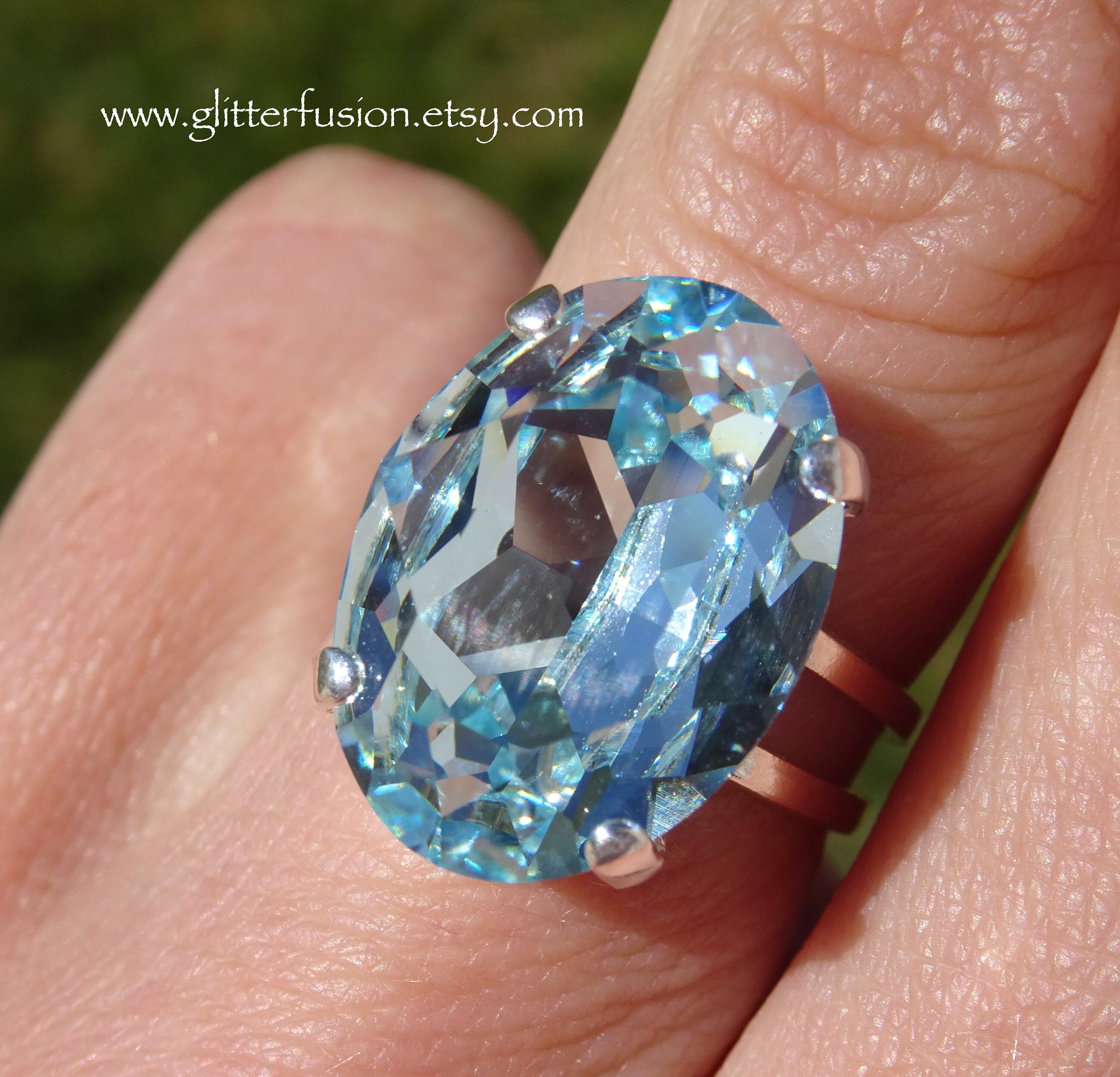 Light Azore Swarovski Crystal Oval Statement Ring, Big Pale