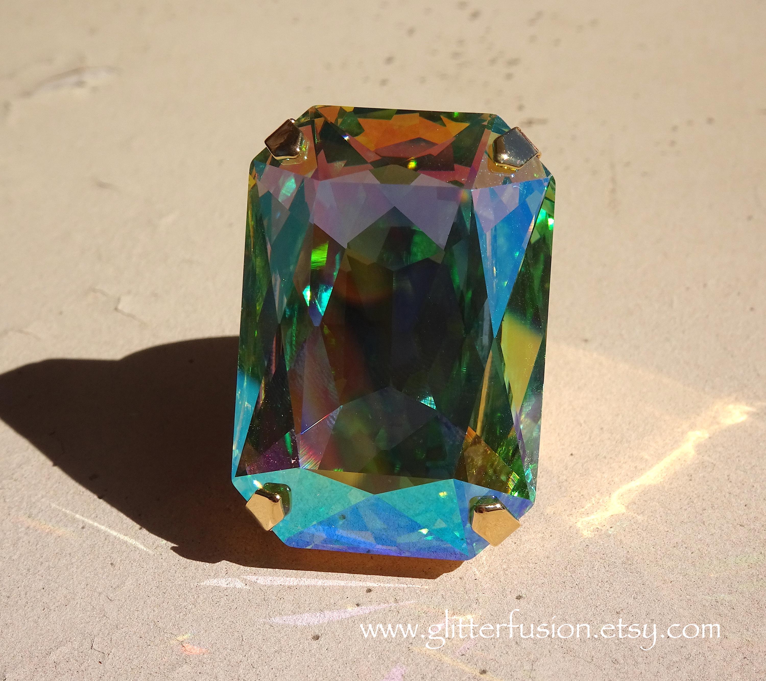 Chrysolite AB Swarovski Crystal Rectangular Statement Ring