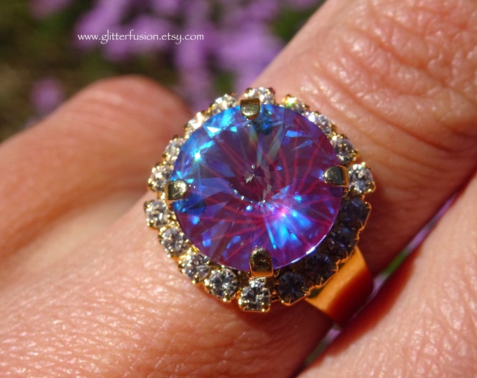 Pageant Rings Burgundy Delite Swarovski Crystal Statement Ring, Purple Crystal Clear ...