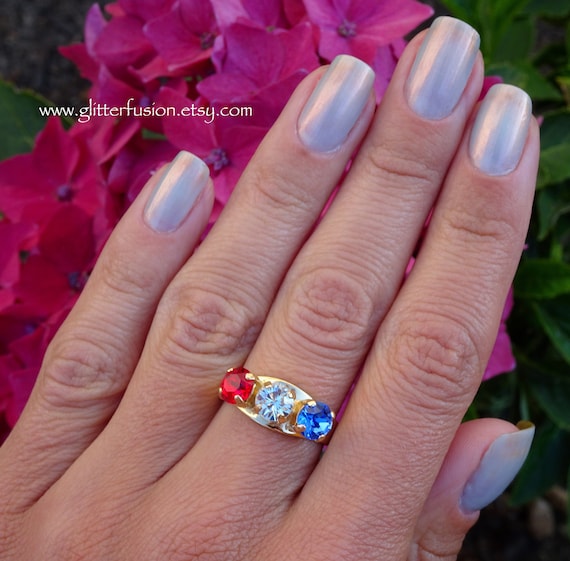 Red White & Blue Swarovski Crystal Statement Ring, Light