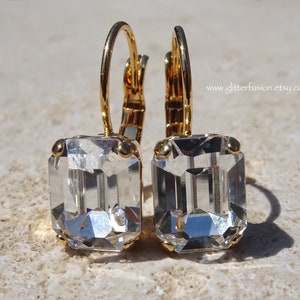 Crystal Clear Swarovski Crystal Statement Earrings, Clear Crystal Gold Bridesmaid Prom Pageant Earrings, Gift For Her, GlitterFusion Jewelry