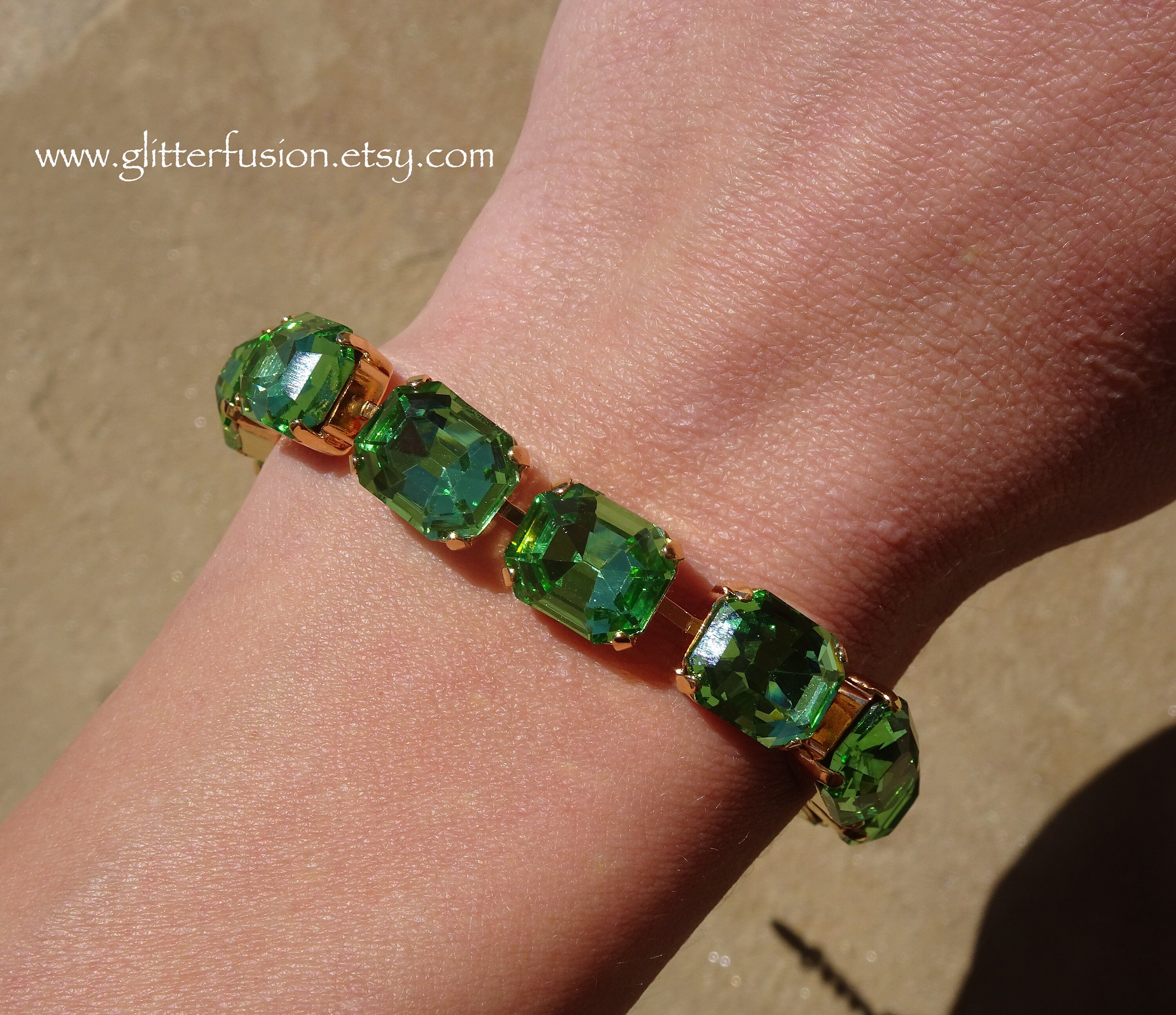 Peridot Czech Crystal Gold Statement Bracelet, August Birthstone ...