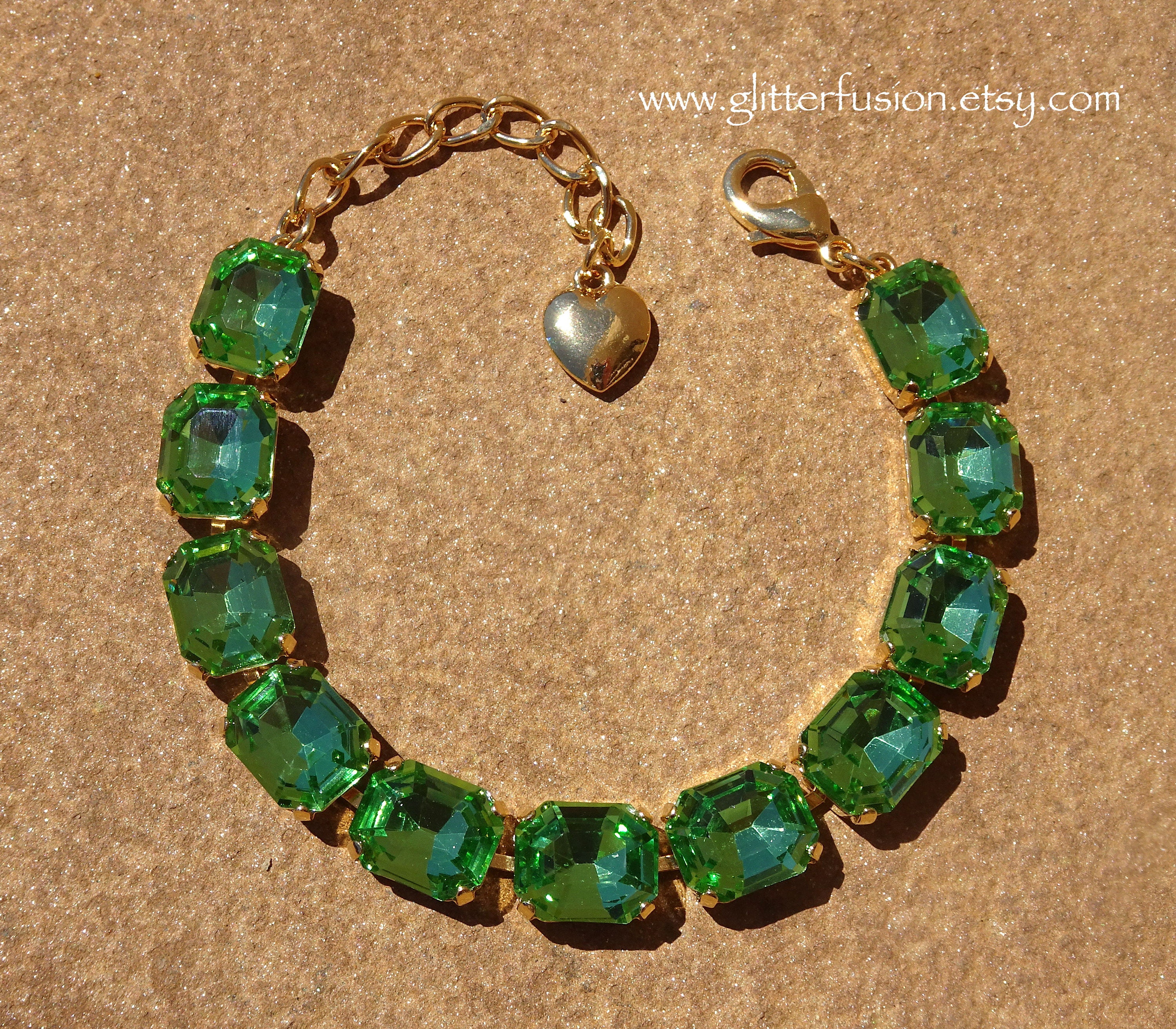 Peridot Czech Crystal Gold Statement Bracelet, August Birthstone ...