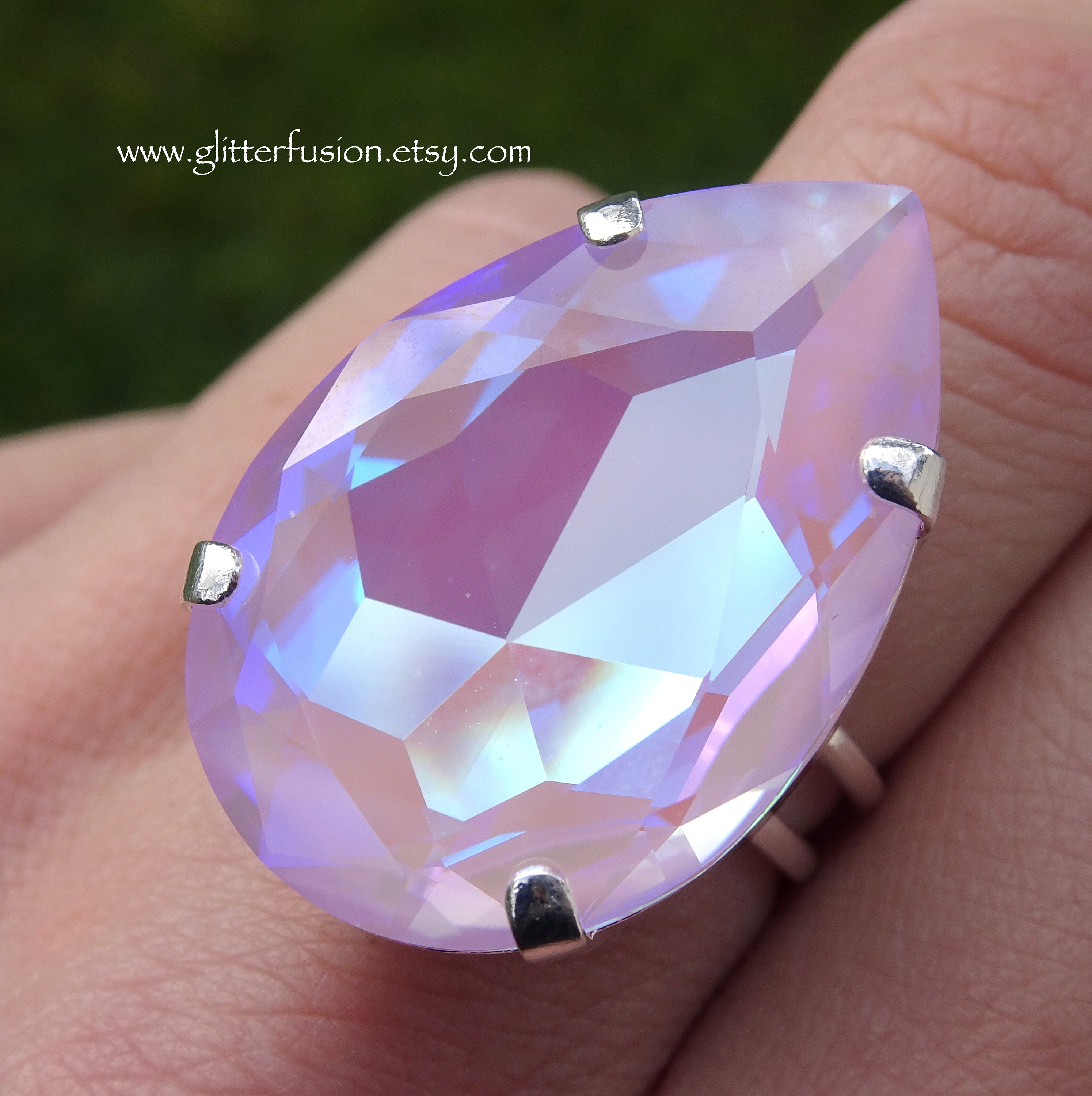 Lavender Delite Swarovski Pear Shaped Crystal Statement Ring