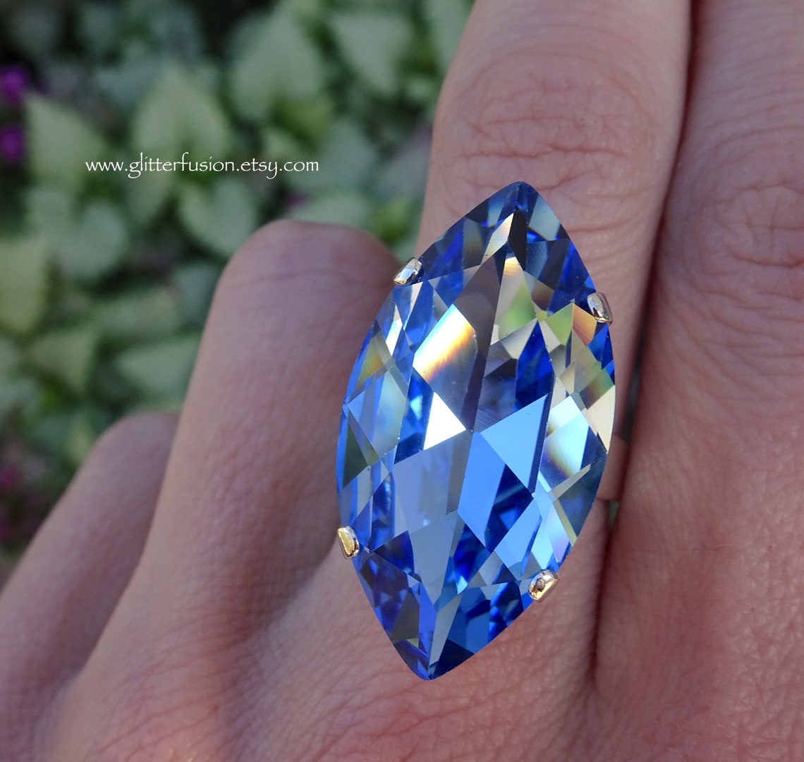 Pageant Rings Light Sapphire Czech Marquise Crystal Statement Ring, Periwinkle Light ...
