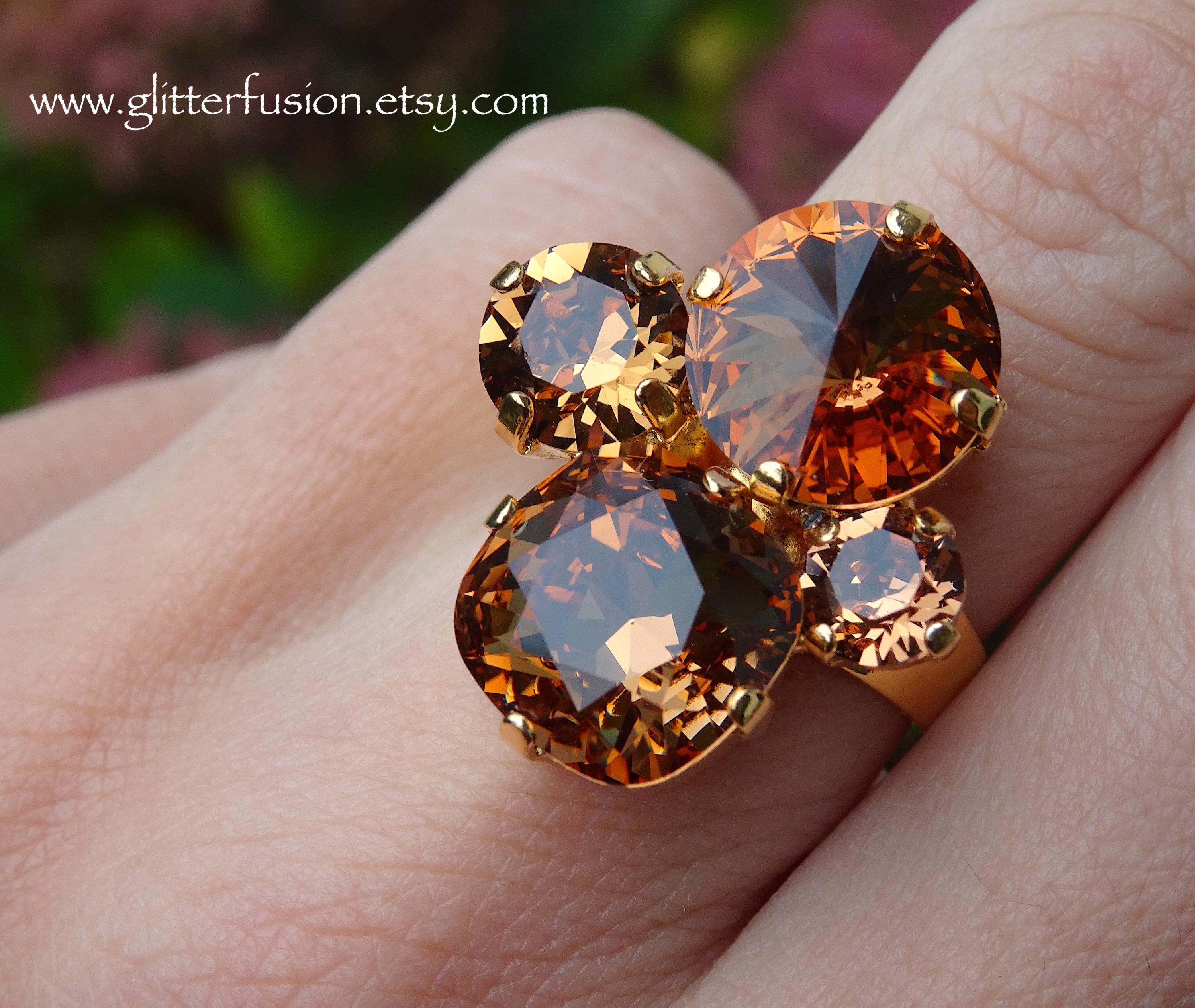 NEW COLOR! Light Smoked Topaz Swarovski Crystal Multi Stone Gold