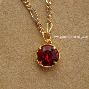 Scarlet Swarovski Crystal Minimalist Bridesmaid Necklace, 8mm Ruby Red Crystal Valentine&#39;s Day Anniversary Necklace, Glitter Fusion Jewelry