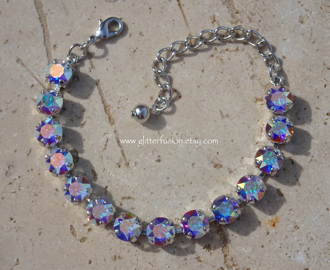 Bracelet Vintage Argenté à Cristaux Boréalis - Bijou Ancien Sans Marque - Occasion Bon état