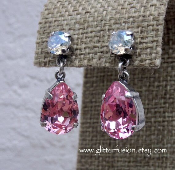 Light Rose Moonlight Swarovski Crystal Statement Earrings Etsy