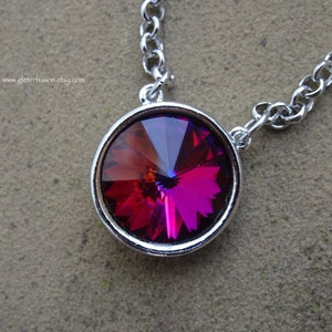 LIMITED EDITION Volcano Swarovski Crystal Statement Necklace, Colorful Fuchsia Red-Orange Crystal Glam Summer Pageant Necklace GlitterFusion