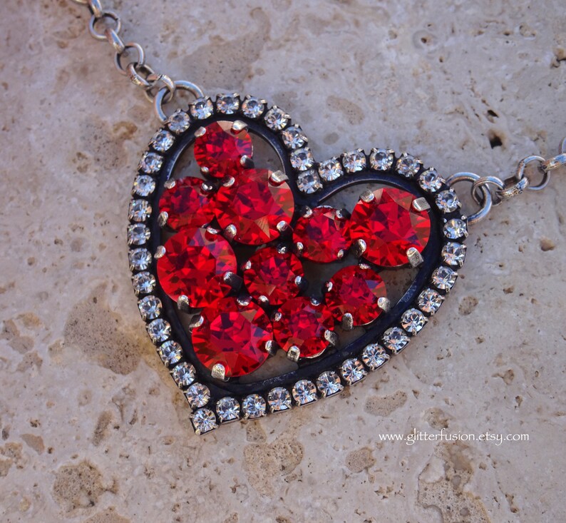 Light Siam Swarovski Crystal Heart Valentine's Day Etsy