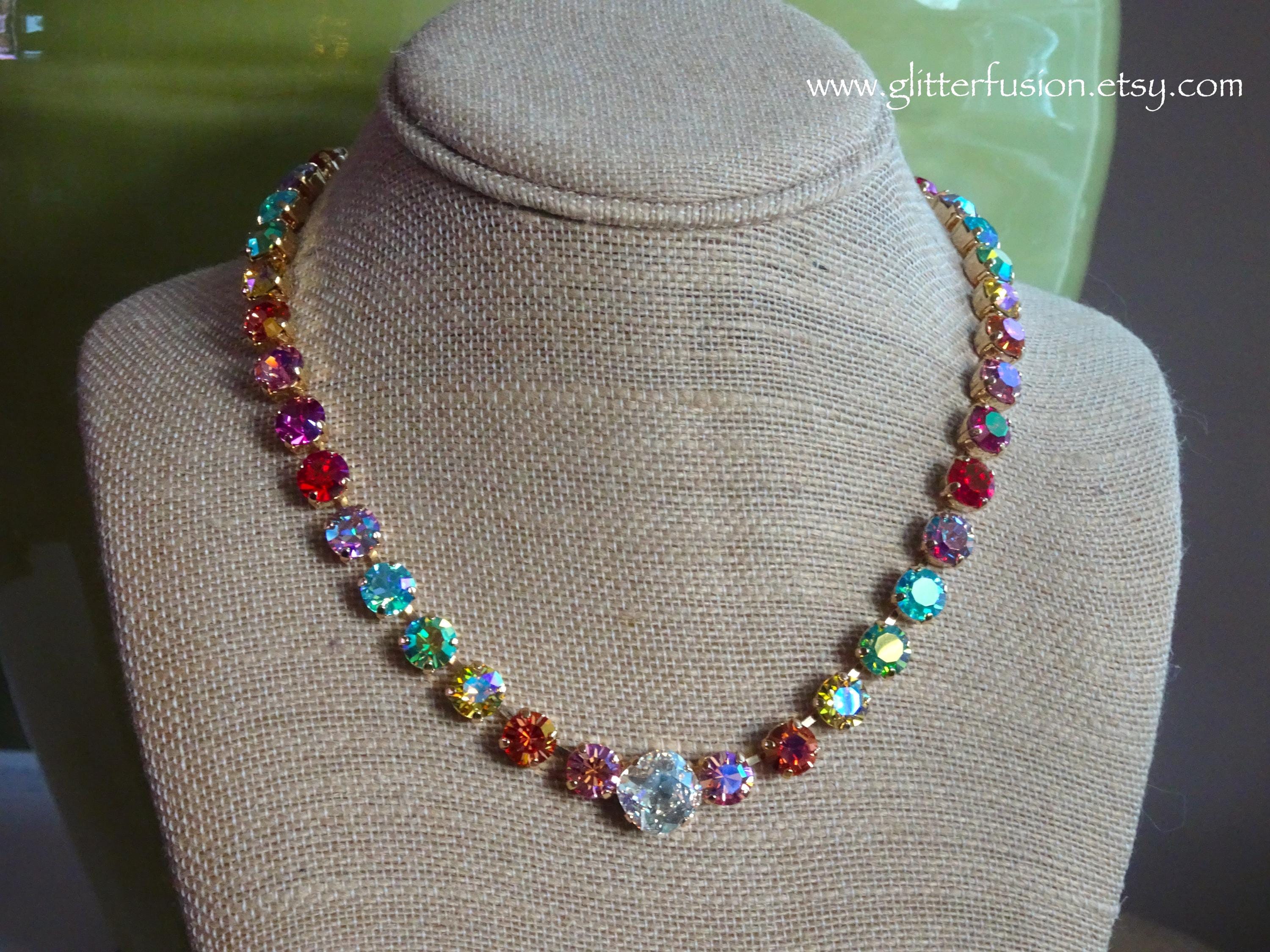 GTYARYUA Girocollo Donna, Colorato Strass Collana Choker, Girocollo, Arcobaleno Collana Di Cristallo, Collana Color Oro Donna Girocollo di Cristallo Colorato, per Feste, Balli Studenteschi