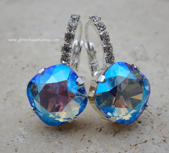 Light Sapphire Shimmer Swarovski Crystal Statement Earrings