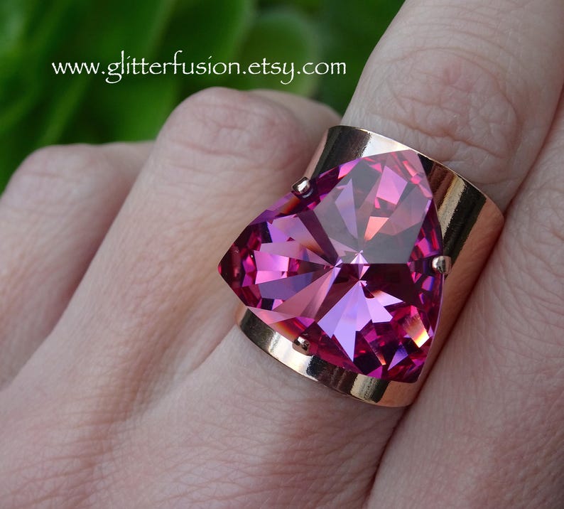 Pageant Rings Rose Kaleidoscope Swarovski Crystal Rose Gold Wide Band Statement Ring ...