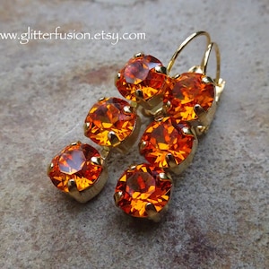 NEW COLOR! Dark Orange Swarovski Crystal Gold Dangle Earrings