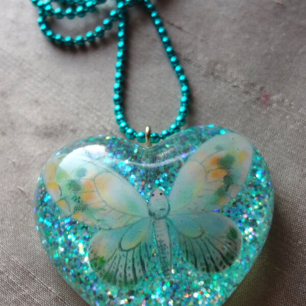 Aqua Butterfly Resin Pendant