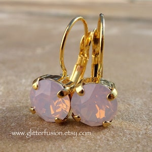 Rose Water Opal Swarovski Crystal Statement Earrings, Light Pastel Pink Crystal Bridesmaid Earrings, Prom Dangle Earrings, Glitter Fusion